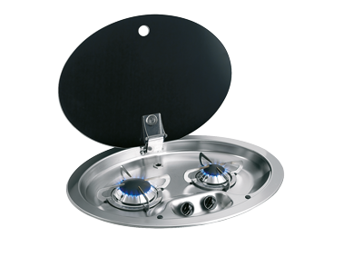 Allpa Oval Gas Hob Unit 2 Burners Complete With Tempered Smoked Glass Lid, 510x390x80mm - 487527 72dpi - 487527